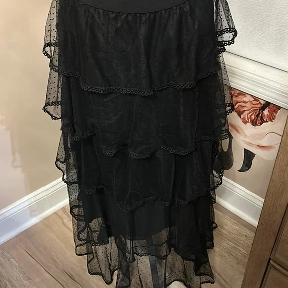 Studio West Black Tiered Midi Skirt Cocktail - Picture 1 of 6